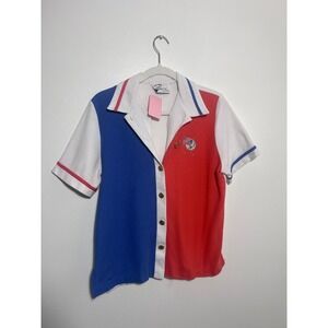 Vintage Popovitch & Co Colorblock Button Down Shirt Red‎ White Blue Petite Pique